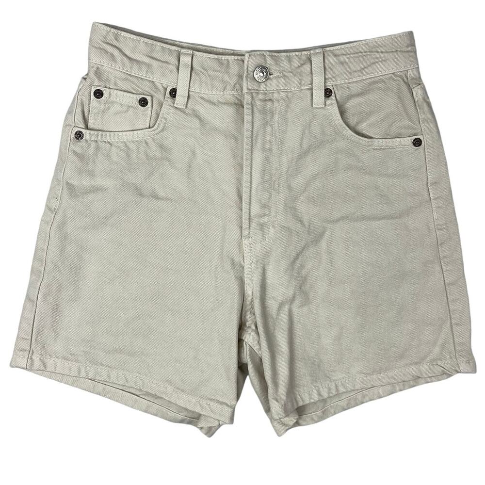ZARA Women's Cream Denim High Rise Flat Front Mini Boyfriend Jeans Shorts Size 2